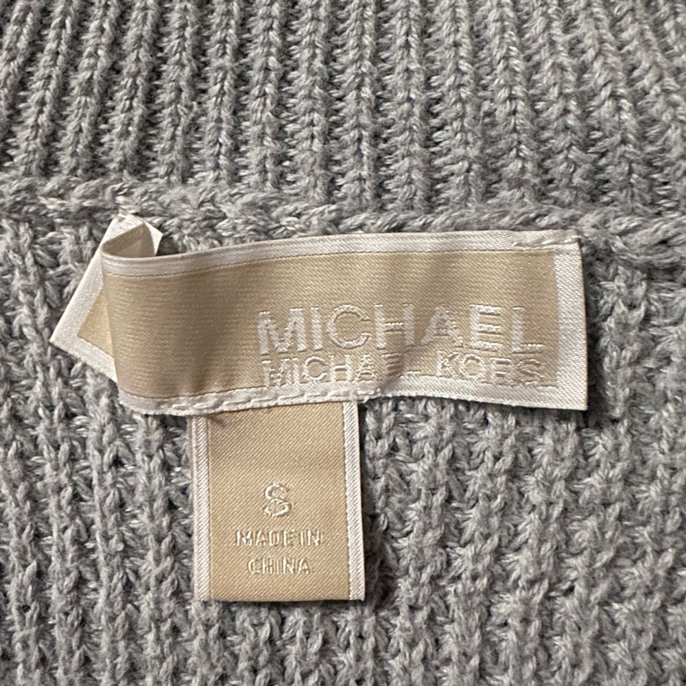 MICHAEL KORS Gray Waffle Knit Mock Neck Sweater Tunic Hi-Lo Long Sleeve Women S - Picture 9 of 14